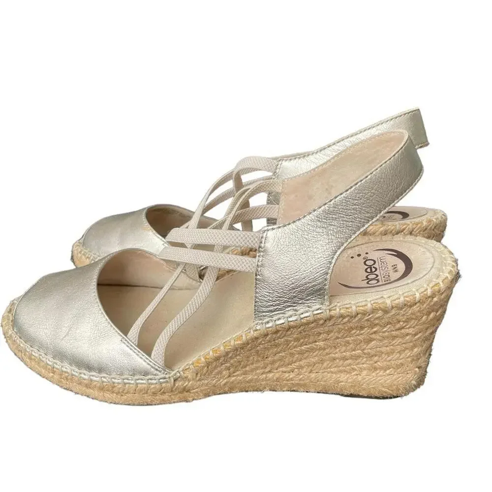 Abeo Women's‎ Silver Leather Wedge Sandals with Jute Platform